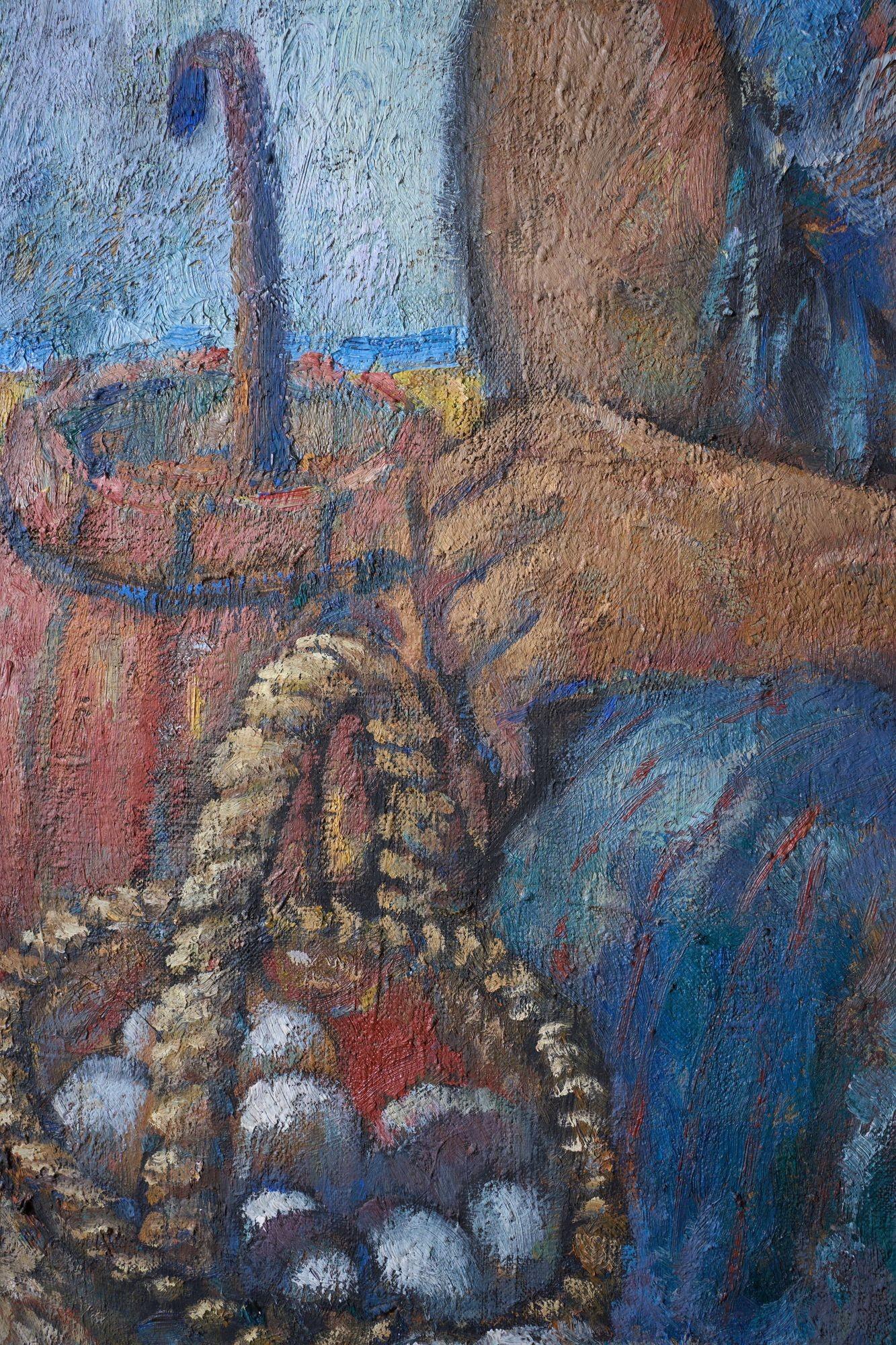 20th Century Oil On Canvas Of A Lady Selling Eggs- M Sancho For Sale 5