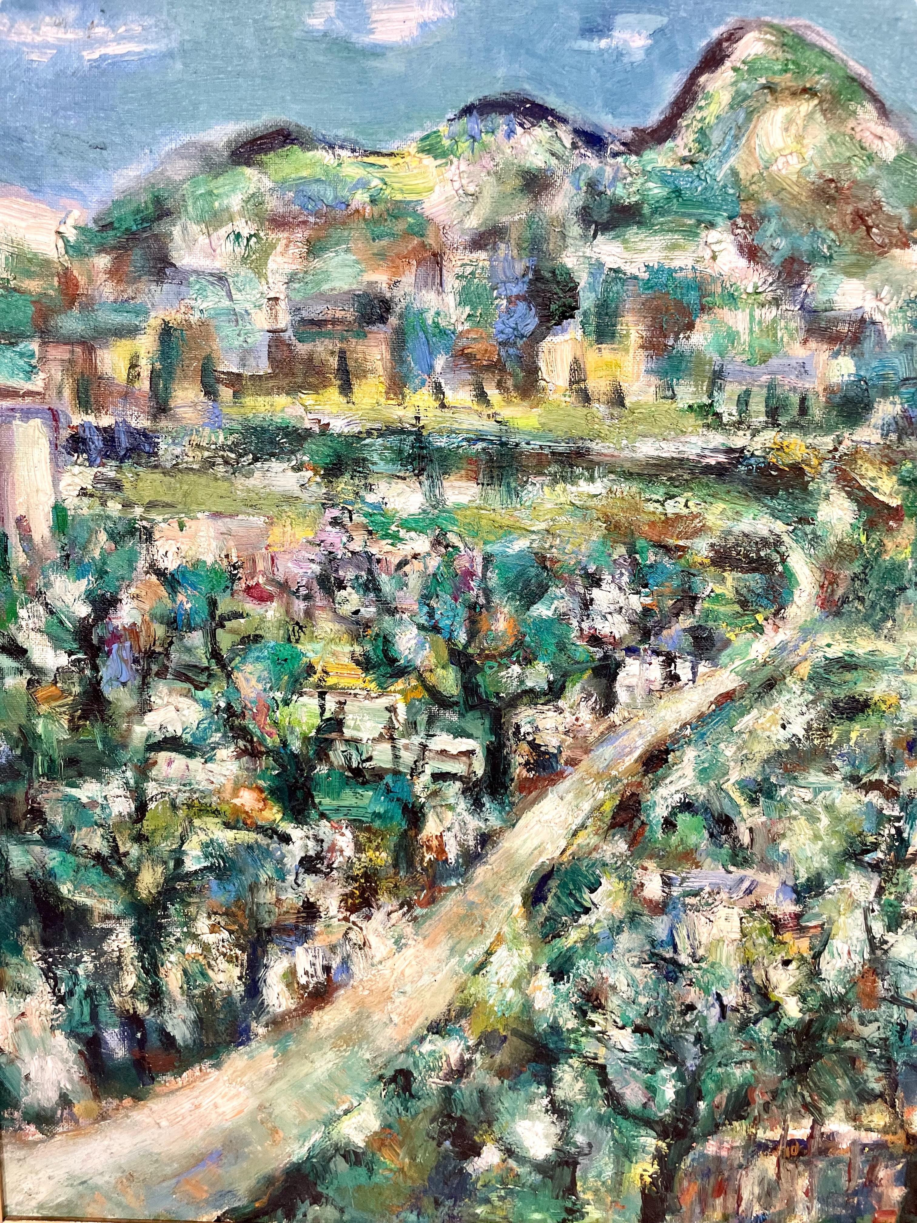 Hand-Painted 20th Century Oil on Canvas of Provençal Landscape For Sale