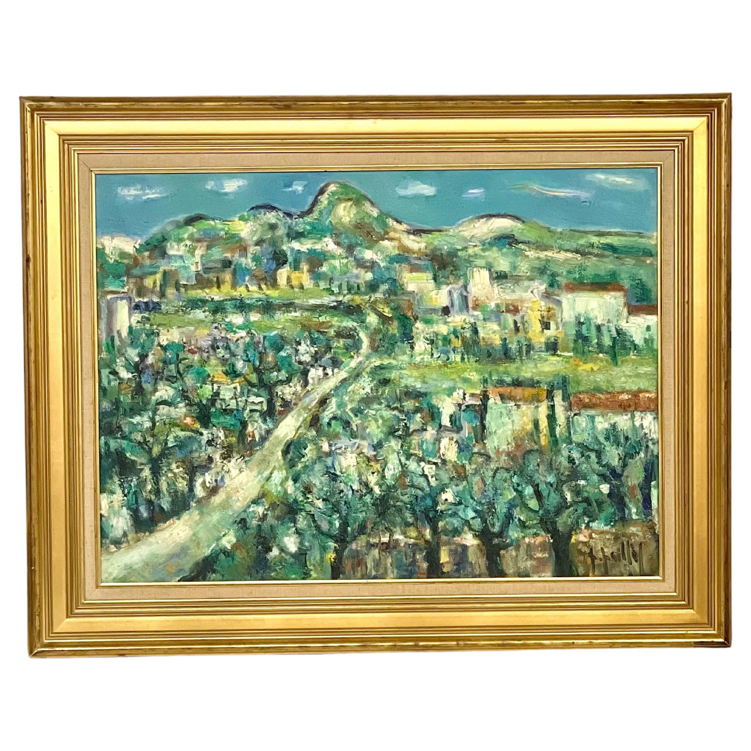 Huile sur toile du 20e siècle représentant un paysage provençal