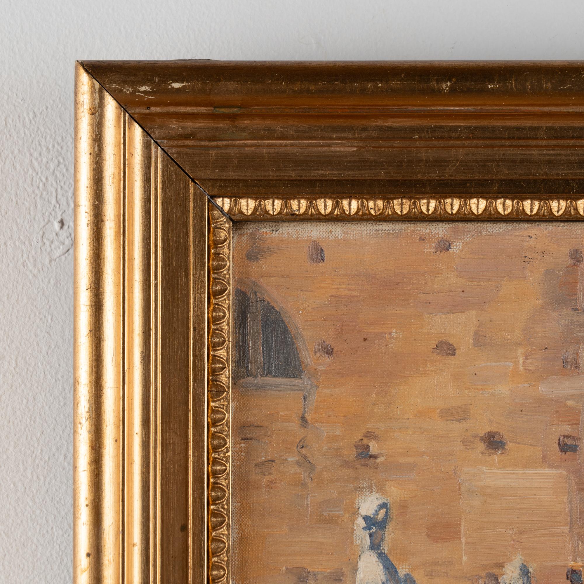 Danois Huile sur toile du 20e siècle représentant une rue près de Venise, signée Gyde Petersen en vente