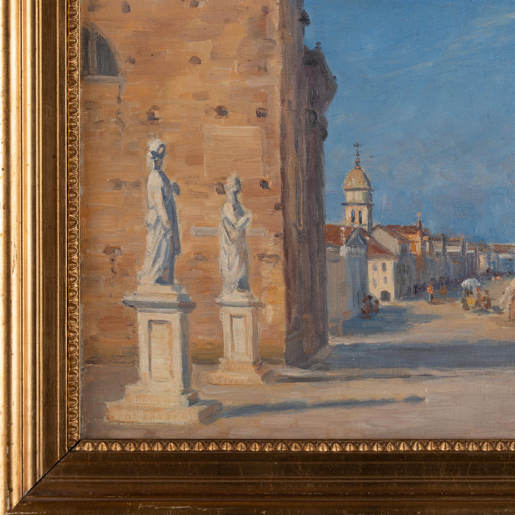 Huile sur toile du 20e siècle représentant une rue près de Venise, signée Gyde Petersen Bon état - En vente à Round Top, TX