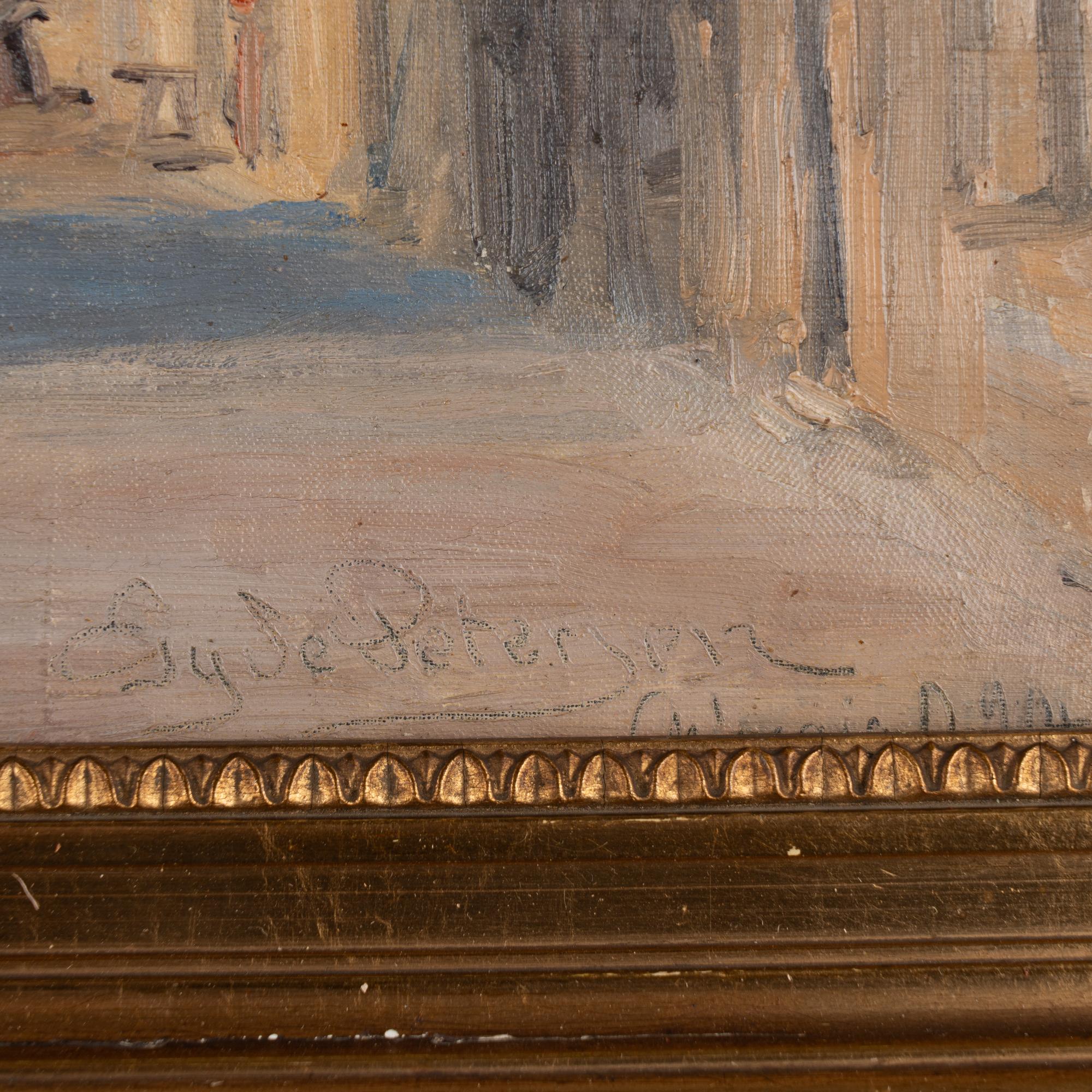 Huile sur toile du 20e siècle représentant une rue près de Venise, signée Gyde Petersen en vente 1