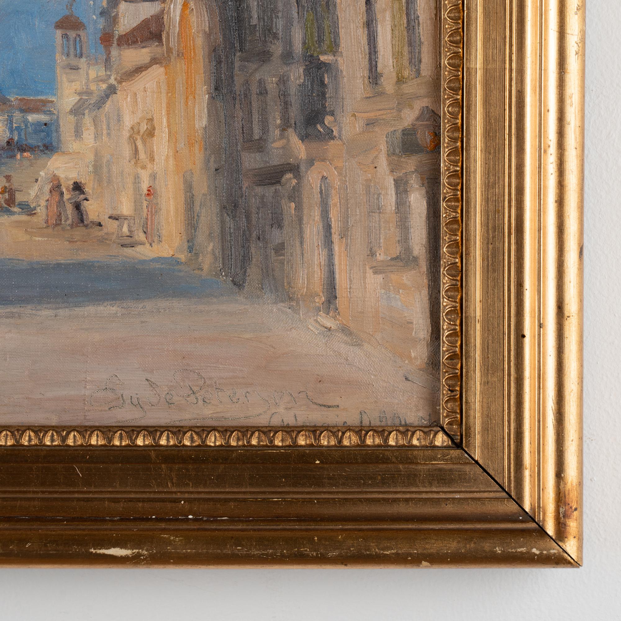 Huile sur toile du 20e siècle représentant une rue près de Venise, signée Gyde Petersen en vente 2