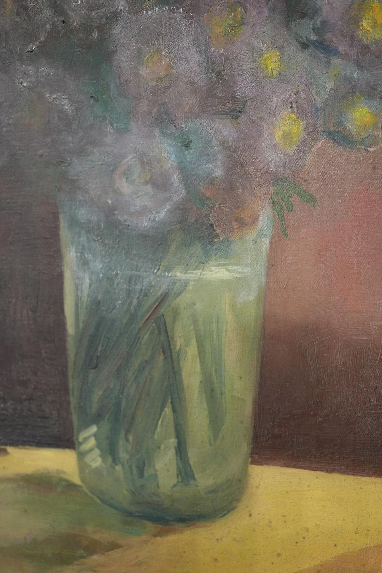20ième siècle Huile sur toile du 20e siècle représentant des fleurs sur une table en vente
