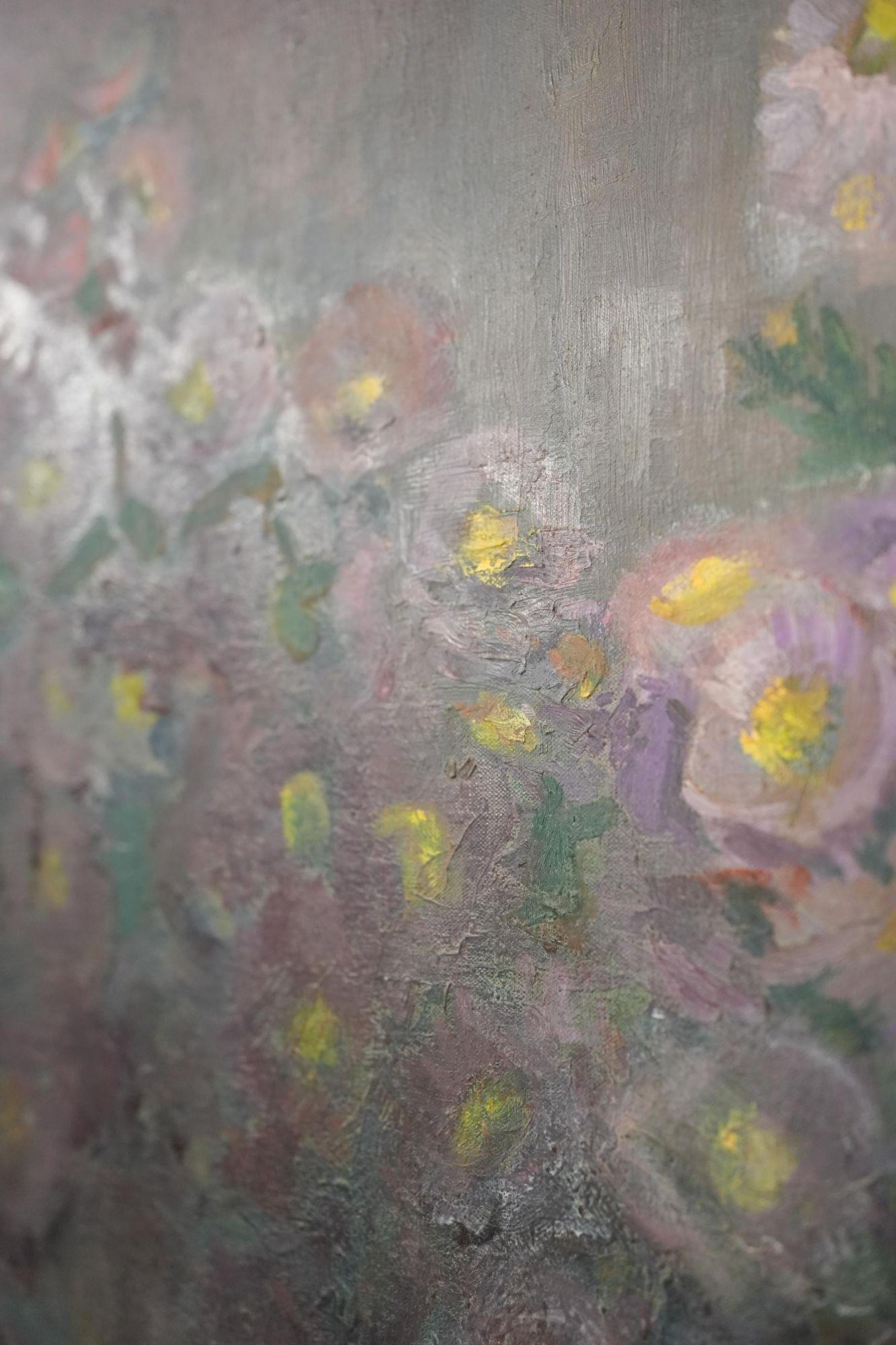 Canvas 20th century oil on canvas painting of flowers on a table For Sale