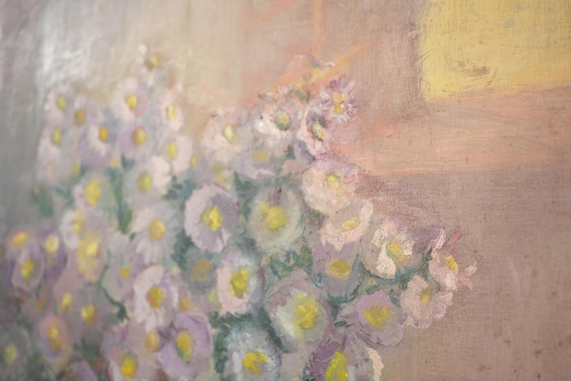 Huile sur toile du 20e siècle représentant des fleurs sur une table en vente 4