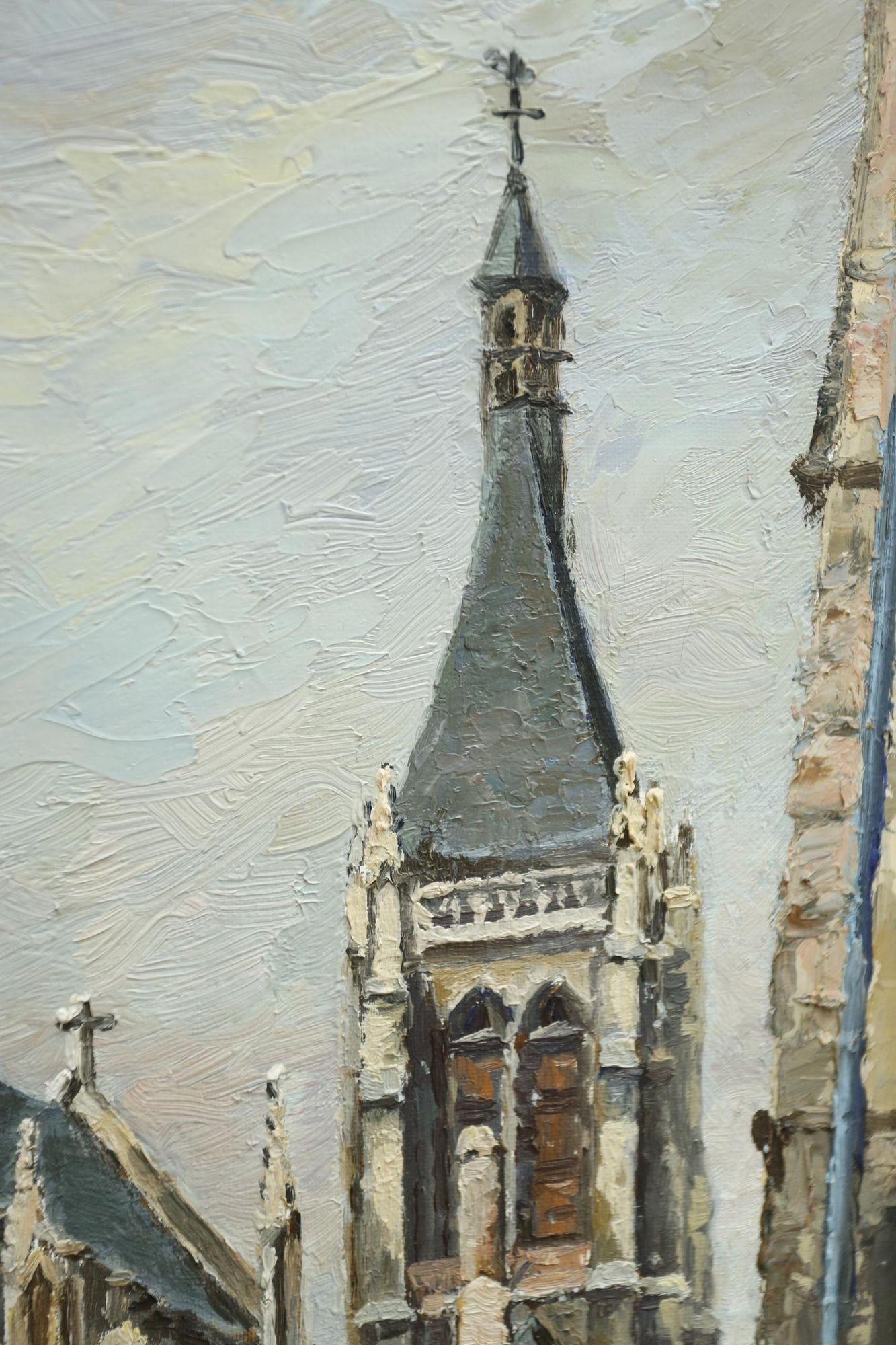 Peinture Huile sur toile du 20ème siècle - Scène de rue de Paris