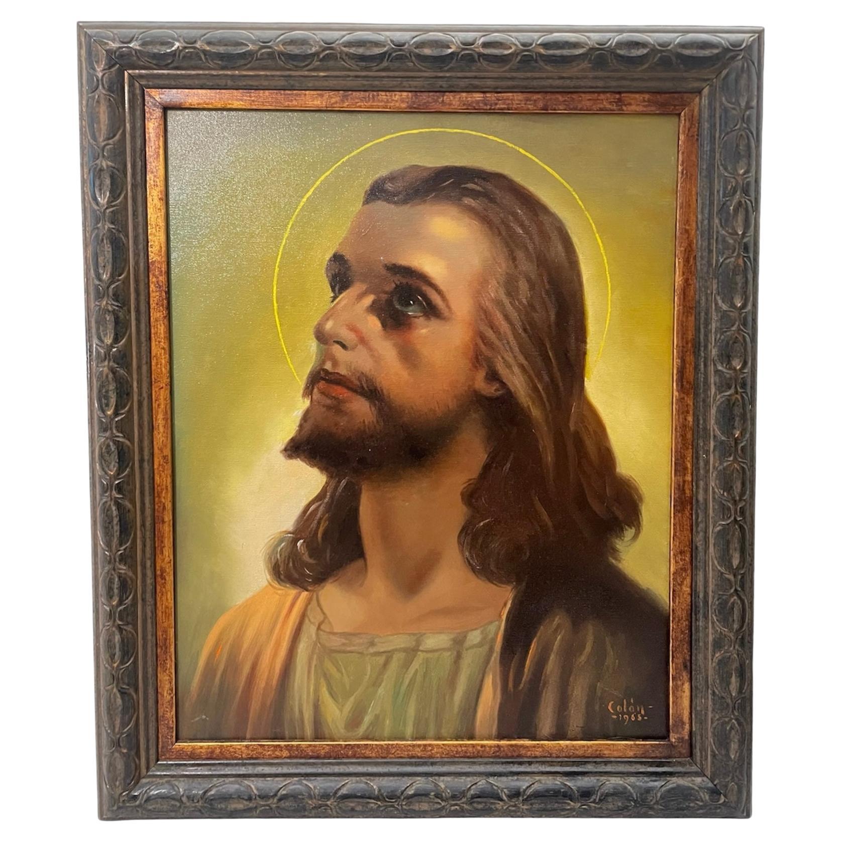 20th Century Oil On Canvas Portrait Of Jesus Christ