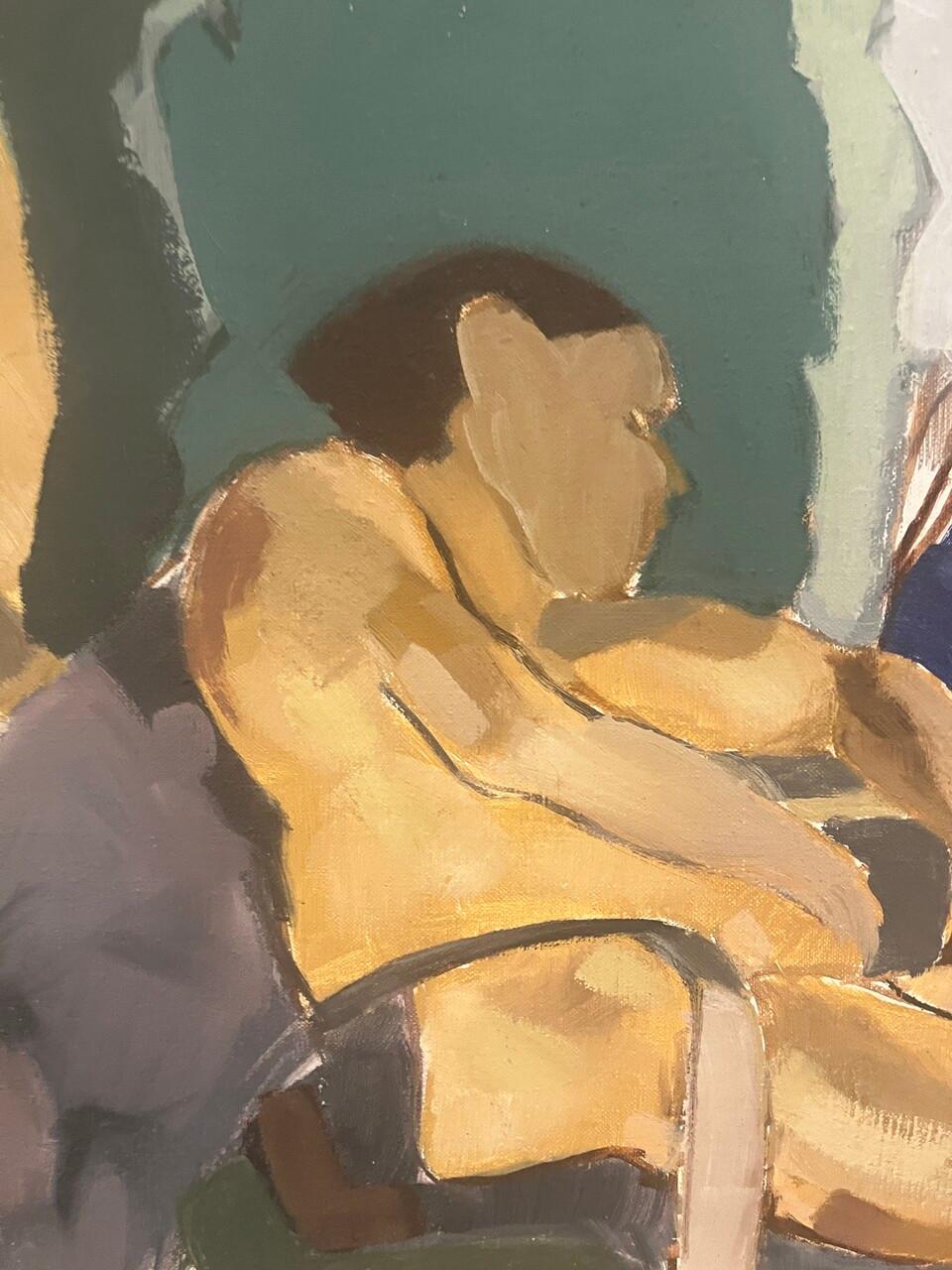 20. Jahrhundert Öl auf Leinwand Liegender Akt mit Merkmalen von abstrakten und kubistischen Werken