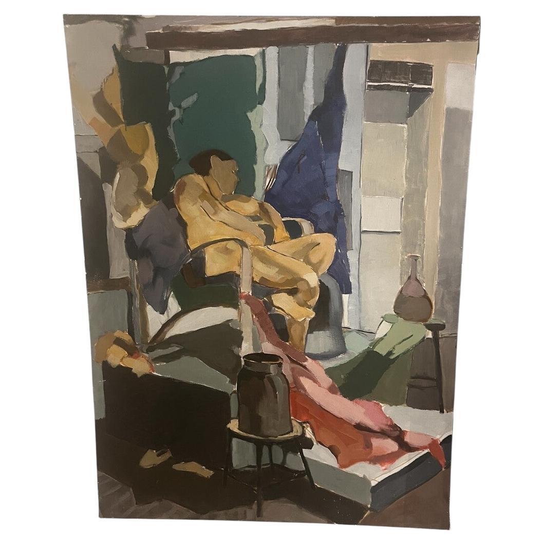 20. Jahrhundert Öl auf Leinwand Liegender Akt im Angebot