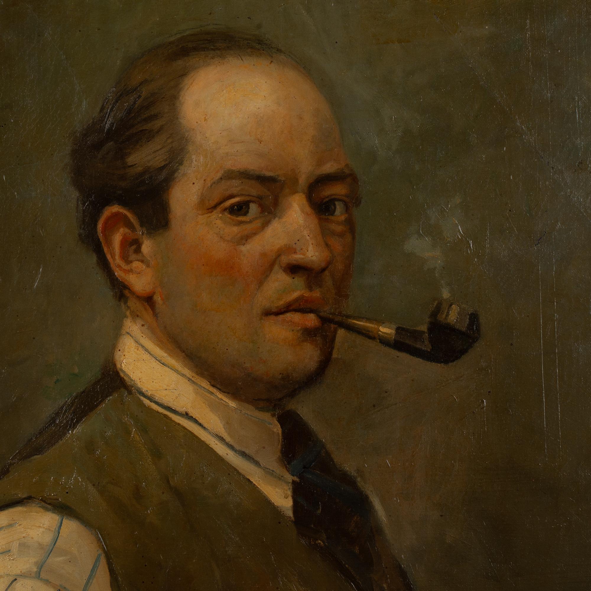 Siglo XX Óleo sobre lienzo Autorretrato del artista, firmado C. Hornung-Jensen Danés en venta
