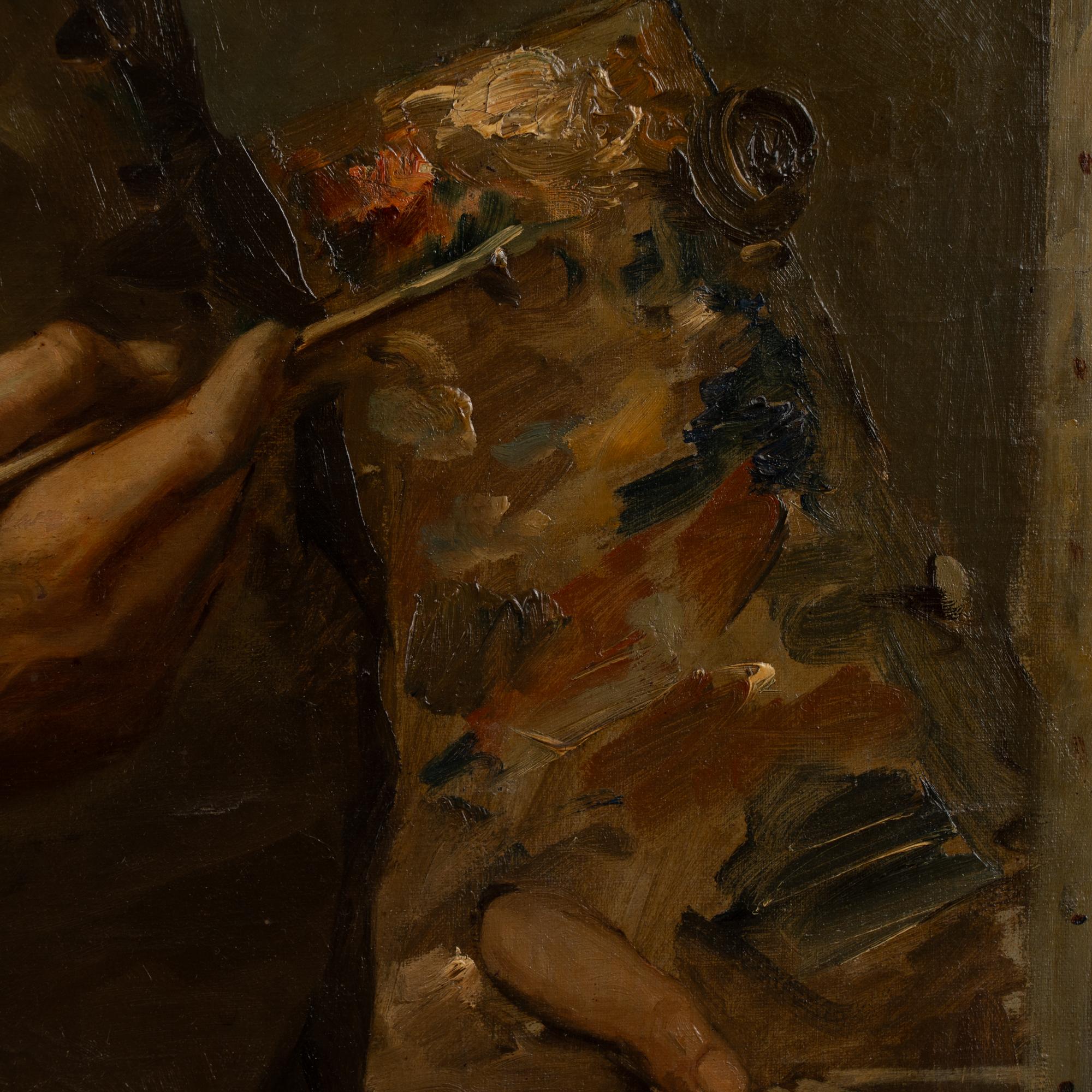 Siglo XX Óleo sobre lienzo Autorretrato del artista, firmado C. Hornung-Jensen Lienzo en venta