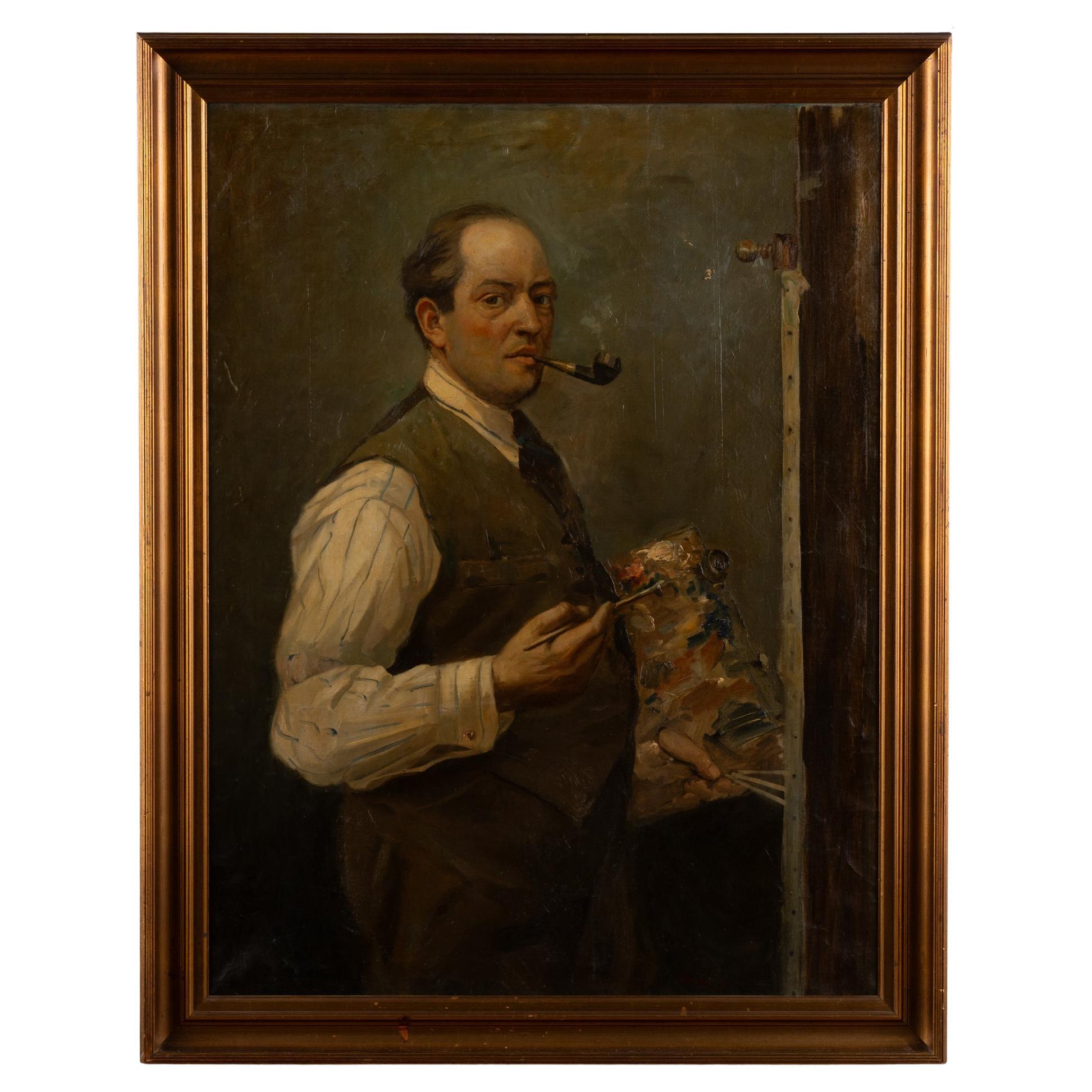 20th Century Oil on Canvas Self Portrait of Artist, Signed C. Hornung-Jensen