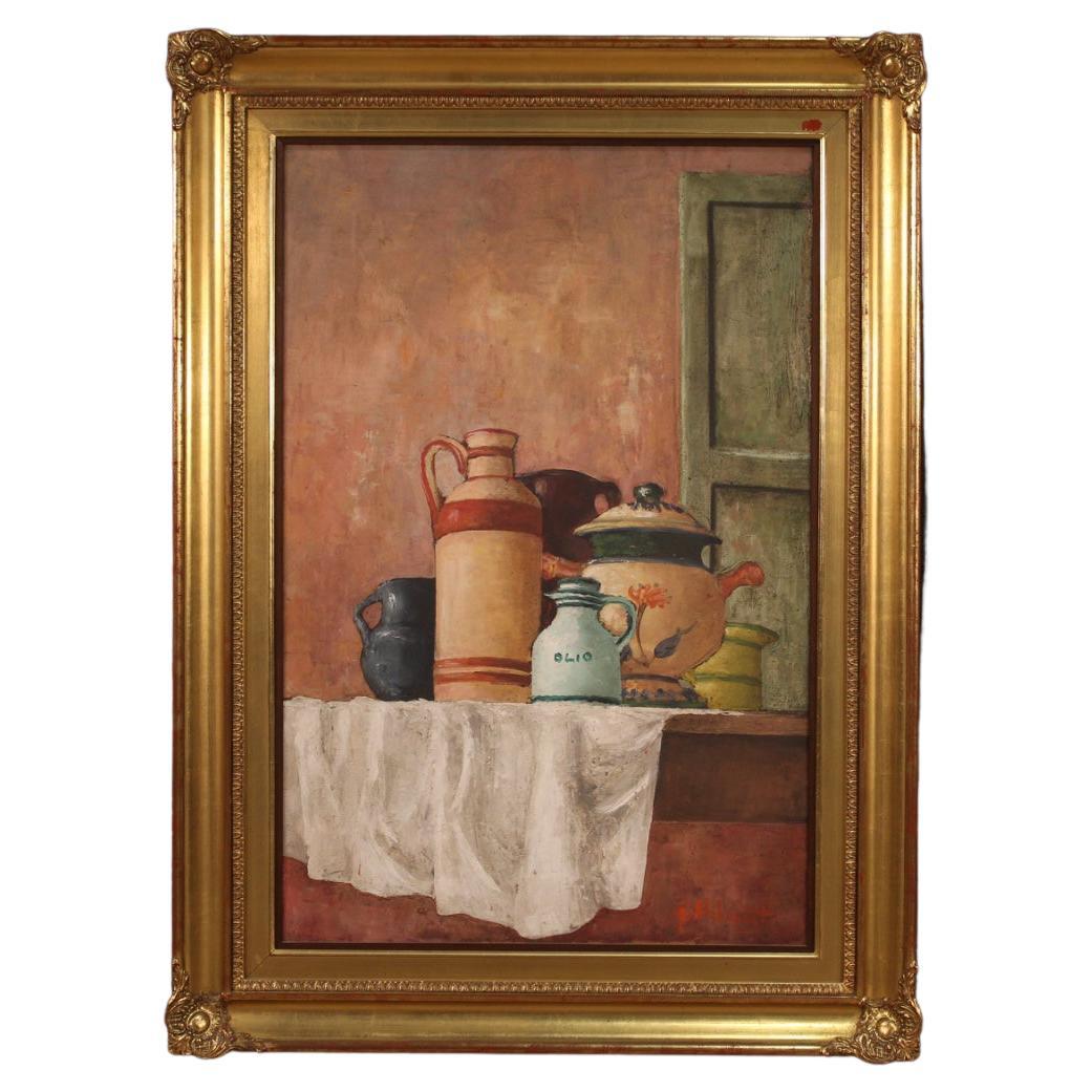 20th Century Oil on Canvas Signed and Dated Italian Still Life Painting, 1968