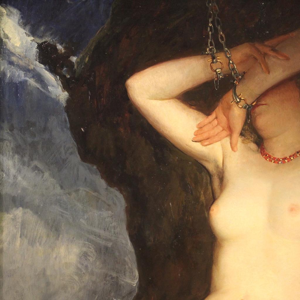 20th Century Oil on Canvas Signed Dated Mythological Painting Andromeda Chained For Sale 10