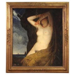 Antique 20th Century Oil on Canvas Signed Dated Mythological Painting Andromeda Chained