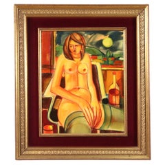 20th Century Oil on Canvas Signed Gianbar Female Nude Italian Painting, 1977