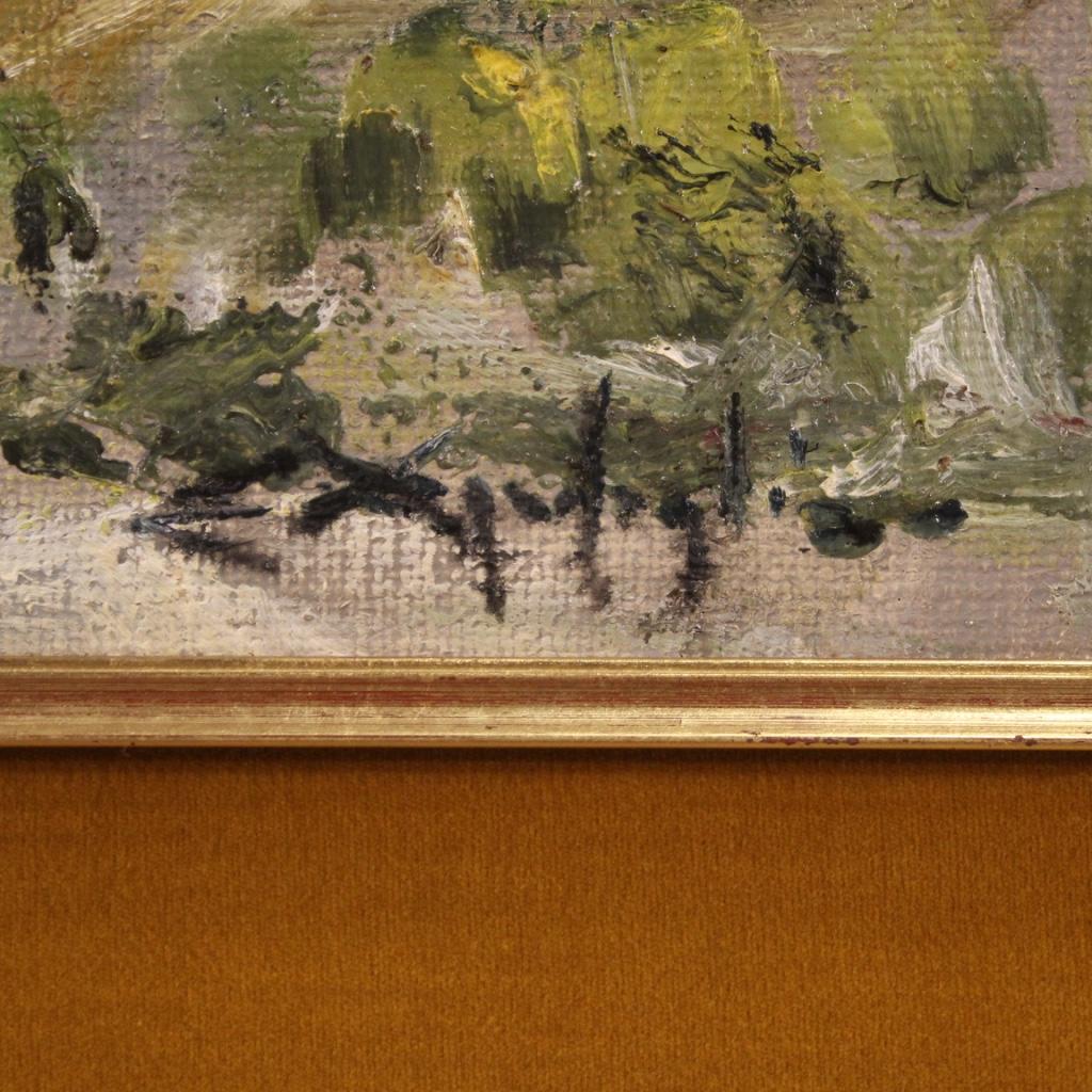 Impressionistisches italienisches Landschaftsgemälde, Öl auf Leinwand, 20. Jahrhundert, signiert, 1960 (Italienisch) im Angebot