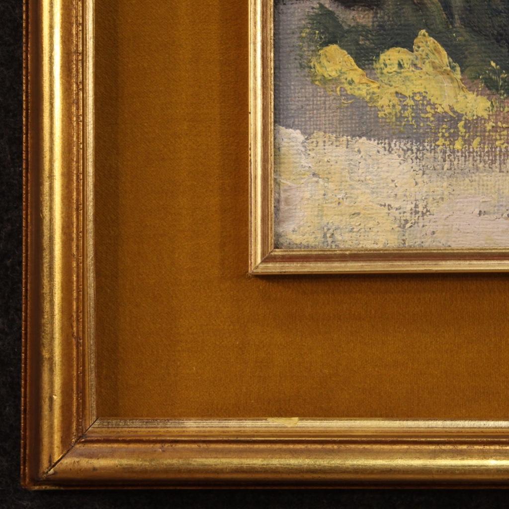Impressionistisches italienisches Landschaftsgemälde, Öl auf Leinwand, 20. Jahrhundert, signiert, 1960 im Zustand „Gut“ im Angebot in Vicoforte, Piedmont