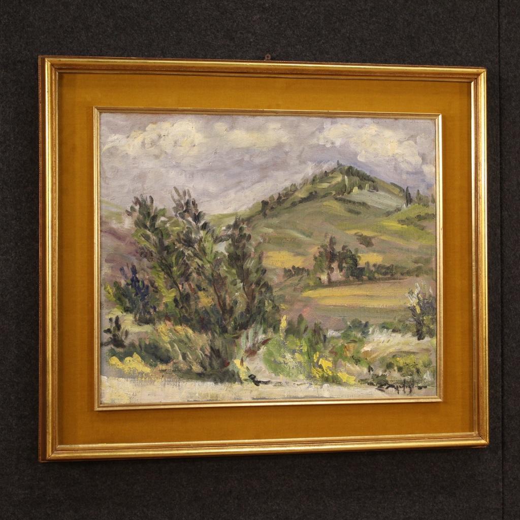 20th Century Oil on Canvas Impressionist Signed Italian Landscape Painting, 1960 For Sale 5