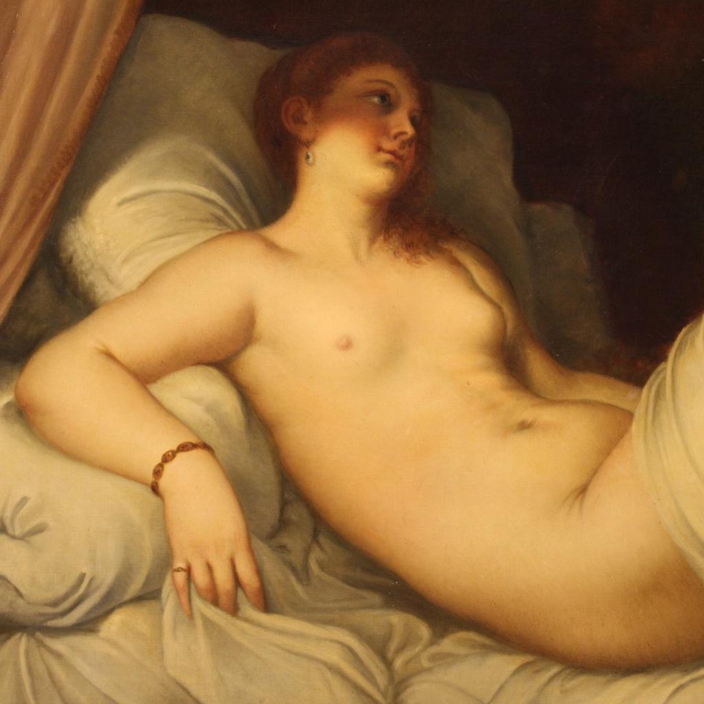 20th Century Oil on Canvas Signed Italian Painting Female Nude Danae, 1950 1