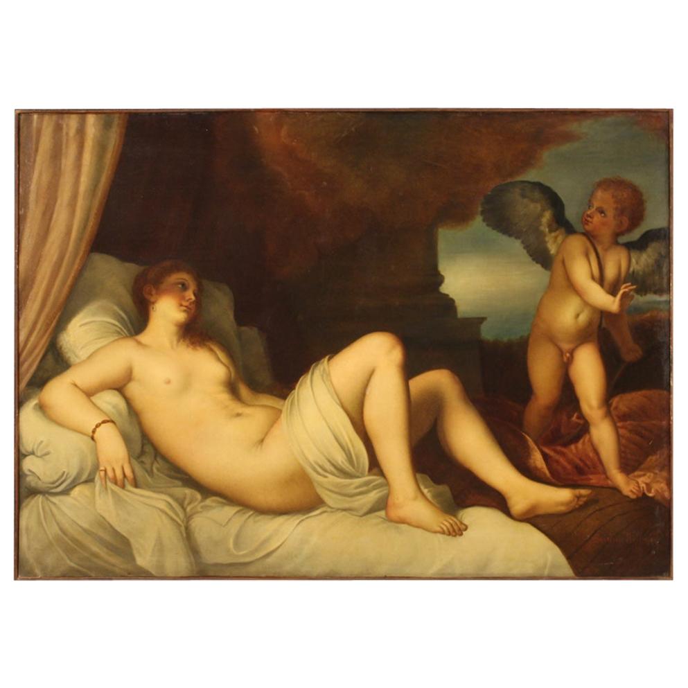 20th Century Oil on Canvas Signed Italian Painting Female Nude Danae, 1950