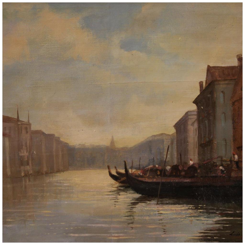 20th Century Oil on Canvas Signed Italian Painting View of Venice, 1986