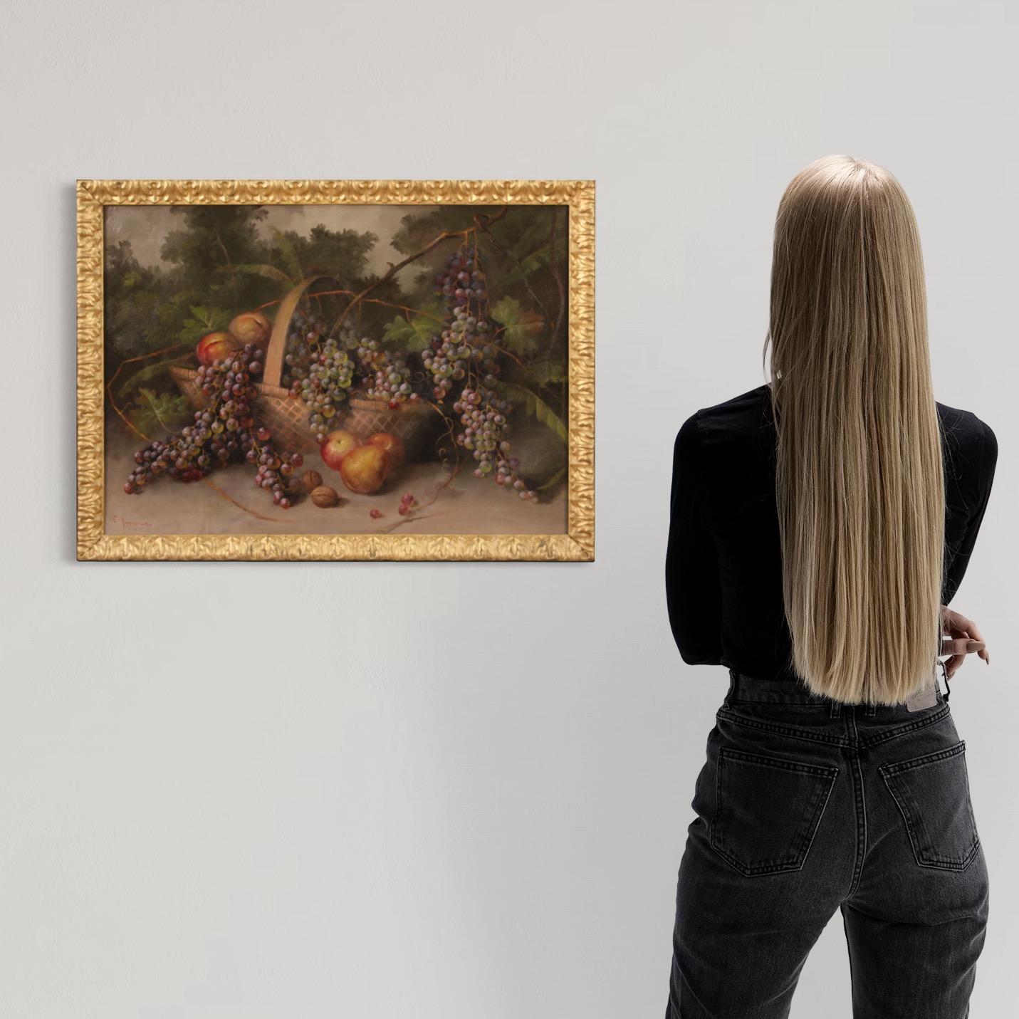 Italian painting from the second half of the 20th century. Oil on canvas framework, first canvas, depicting a luminous still life with fruit of good pictorial quality. Beautifully sized painting and pleasant decor, ideal for placing in a room or