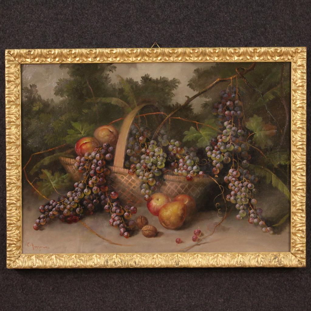 Oiled 20th Century Oil On Canvas Signed Italian Still Life Painting, 1960 For Sale