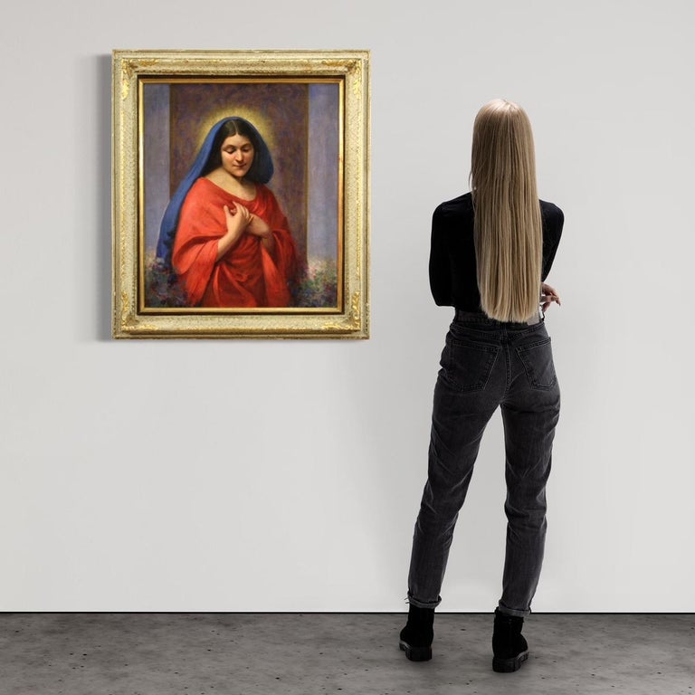 20th Century Oil on Canvas Signed Religious Italian Painting Madonna ...