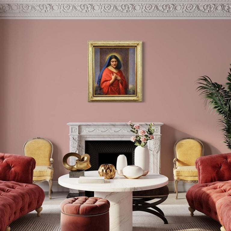 20th Century Oil on Canvas Signed Religious Italian Painting Madonna ...