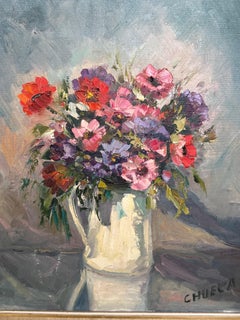 20th Century Oil on Canvas Spanish Flowers Painting, signed by Chueca