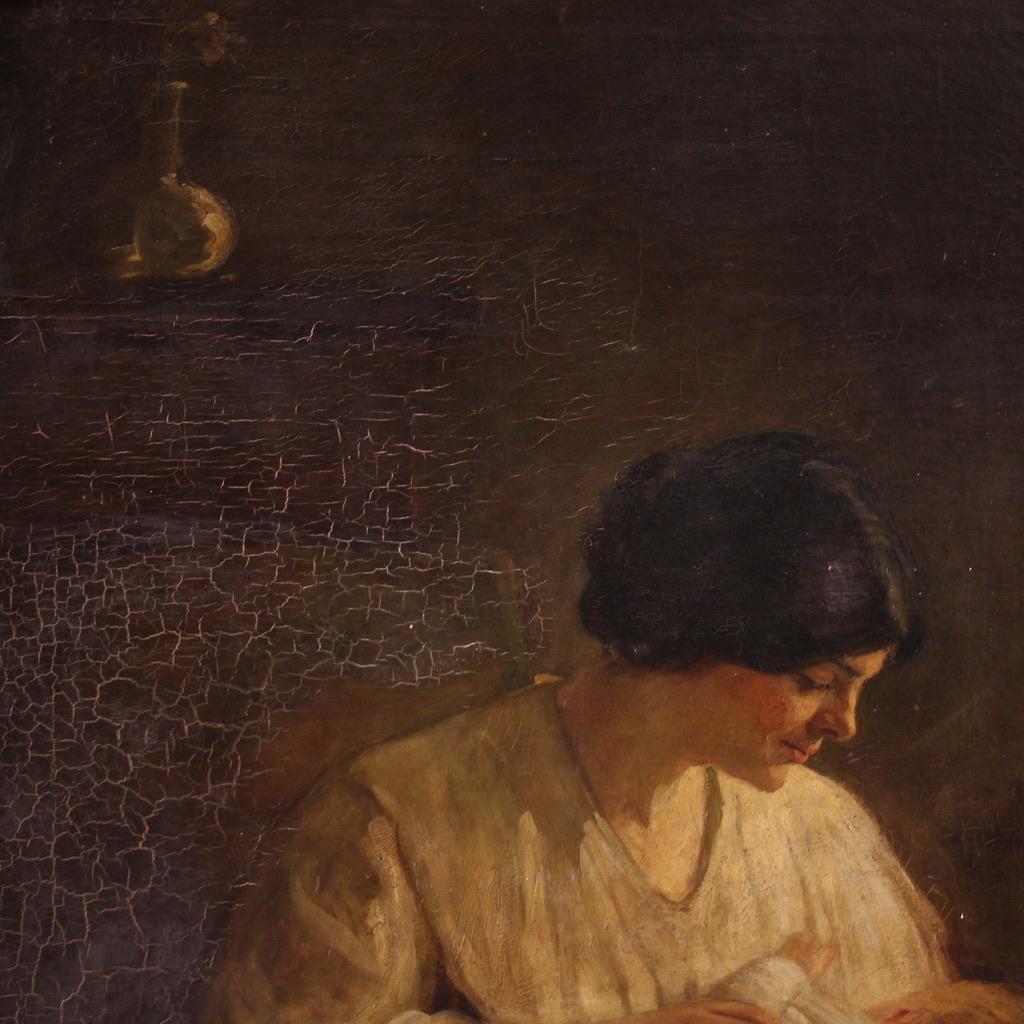 20. Jahrhundert Öl auf Leinwand Spanische Malerei Innenszene, 1920 im Angebot 6