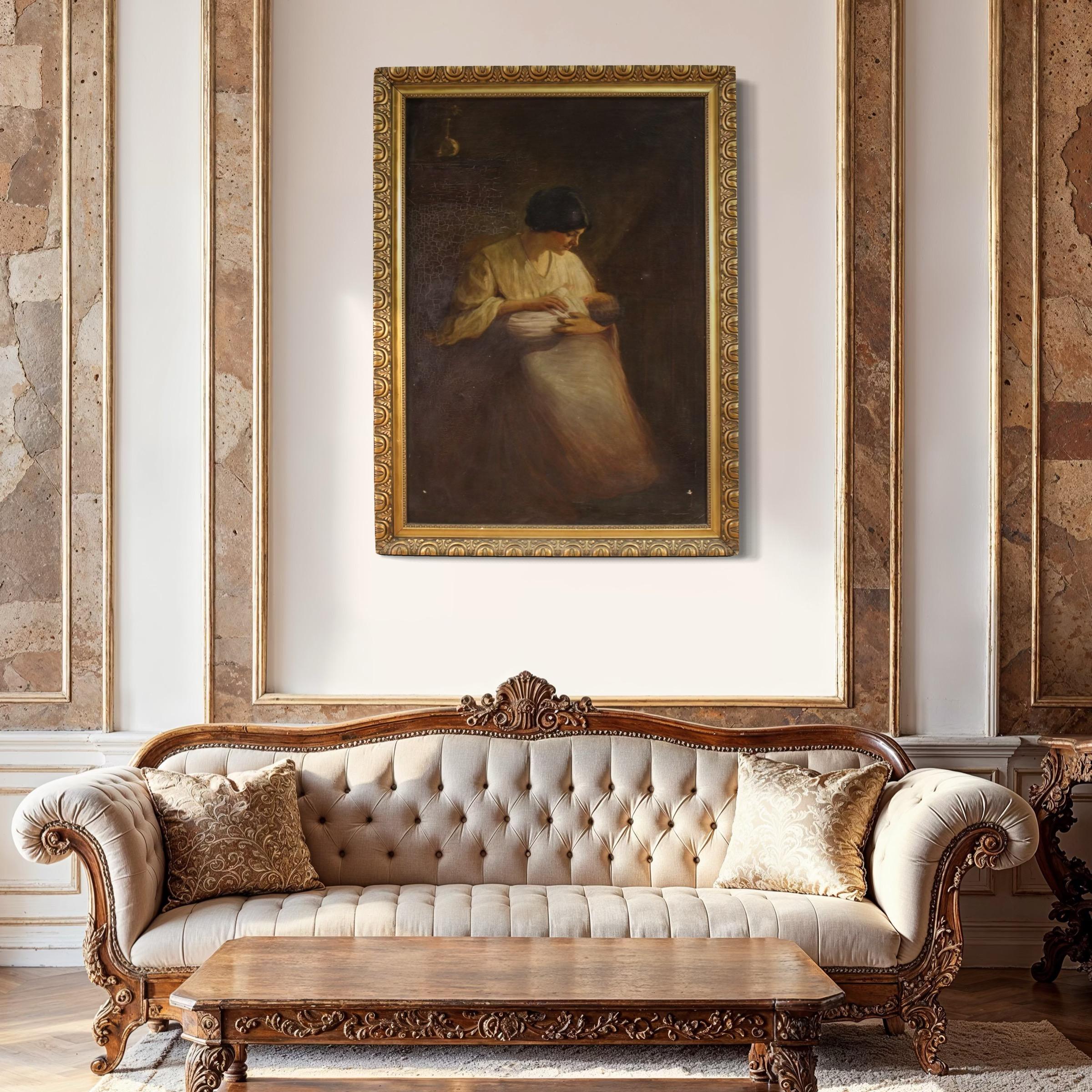 20. Jahrhundert Öl auf Leinwand Spanische Malerei Innenszene, 1920 im Angebot 8