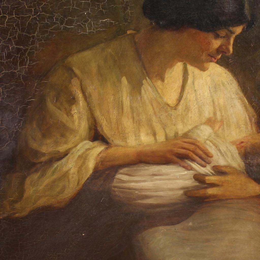 20. Jahrhundert Öl auf Leinwand Spanische Malerei Innenszene, 1920 im Angebot 10