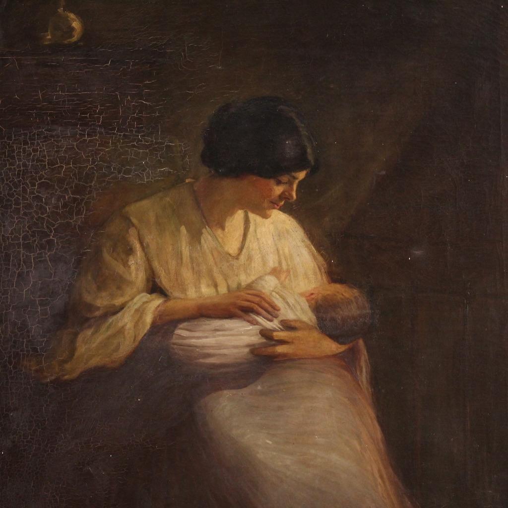 20. Jahrhundert Öl auf Leinwand Spanische Malerei Innenszene, 1920 (Geölt) im Angebot