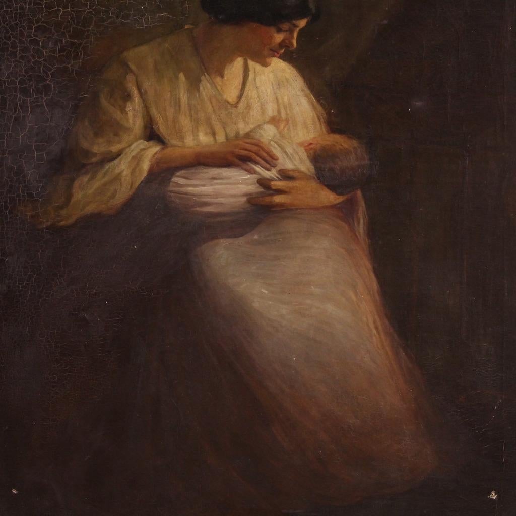 20. Jahrhundert Öl auf Leinwand Spanische Malerei Innenszene, 1920 im Zustand „Gut“ im Angebot in Vicoforte, Piedmont