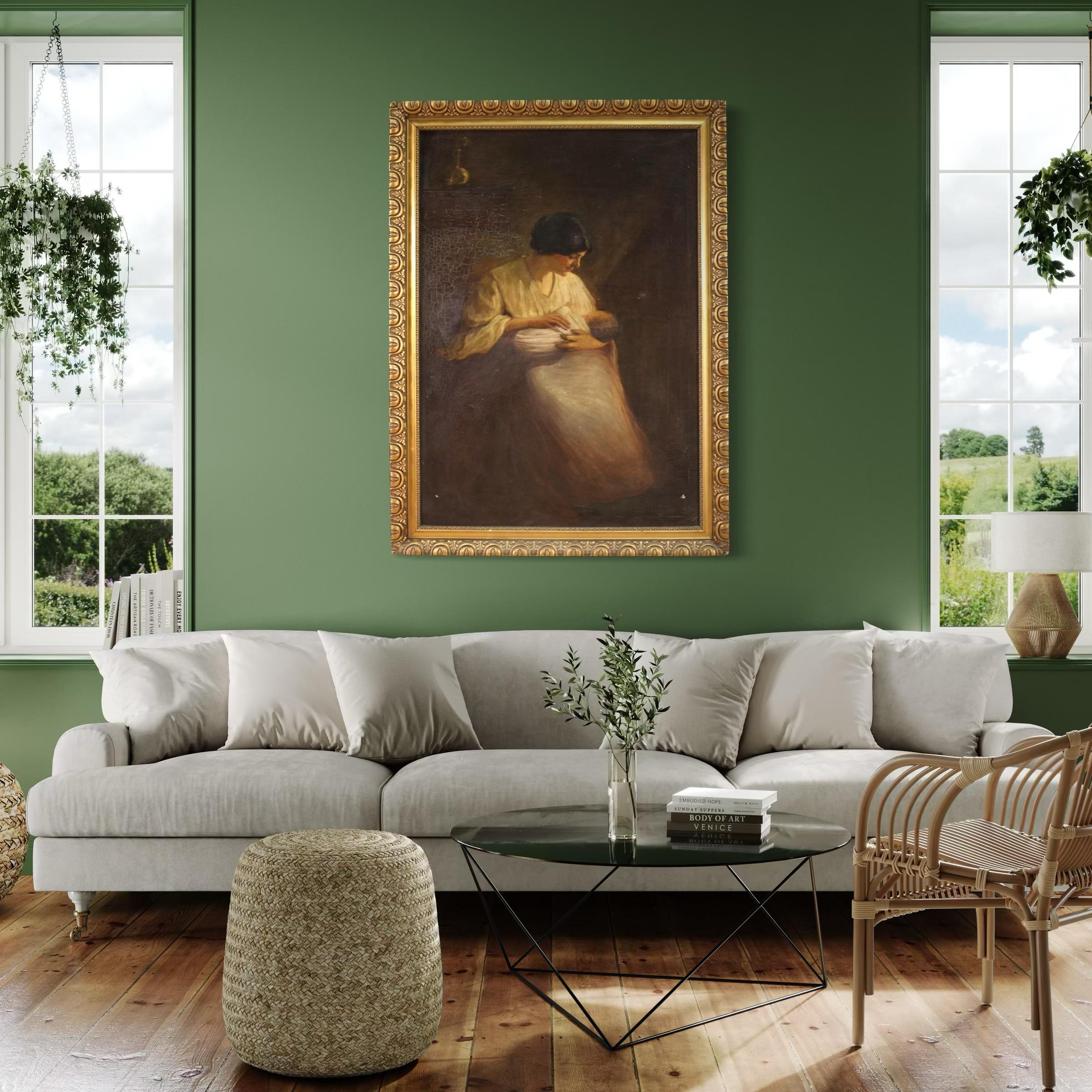 20. Jahrhundert Öl auf Leinwand Spanische Malerei Innenszene, 1920 im Angebot 3