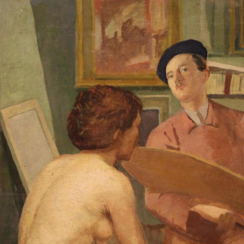 20th Century Oil on Canvas Spanish Painting Interior Scene Painter, 1950 1
