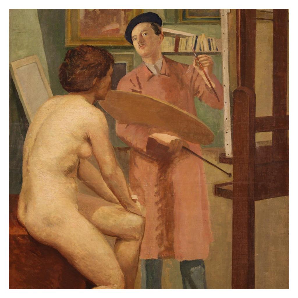 20th Century Oil on Canvas Spanish Painting Interior Scene Painter, 1950