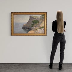 20. Jahrhundert Öl auf Leinwand Spanisch signiert Landschaft Gemälde Sea Cliff View