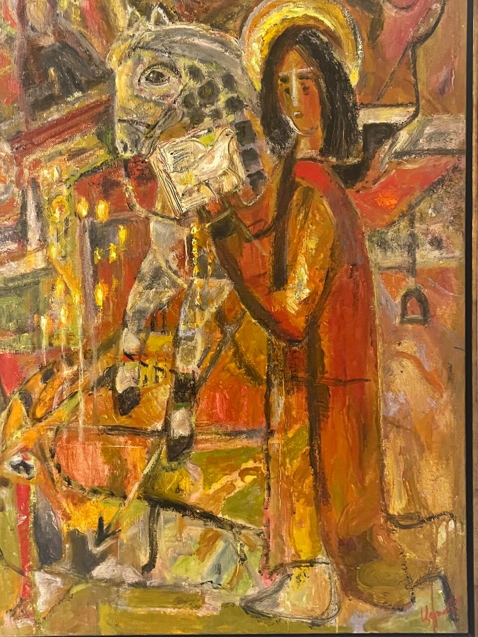 Peint à la main Huile sur toile du 20e siècle 