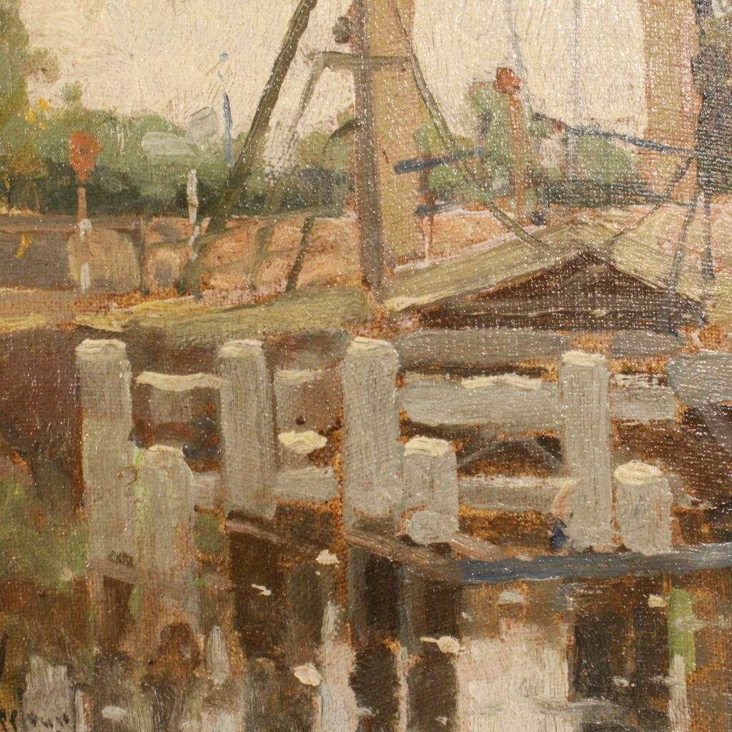 Verleur 20th Century Oil On Cardboard Dutch Signed Dated Bridge Painting, 1950 1