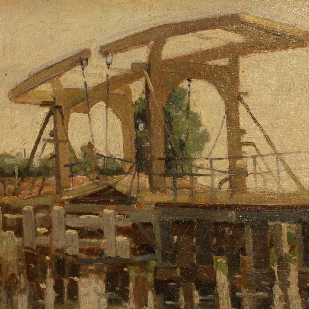 Verleur 20th Century Oil On Cardboard Dutch Signed Dated Bridge Painting, 1950 3