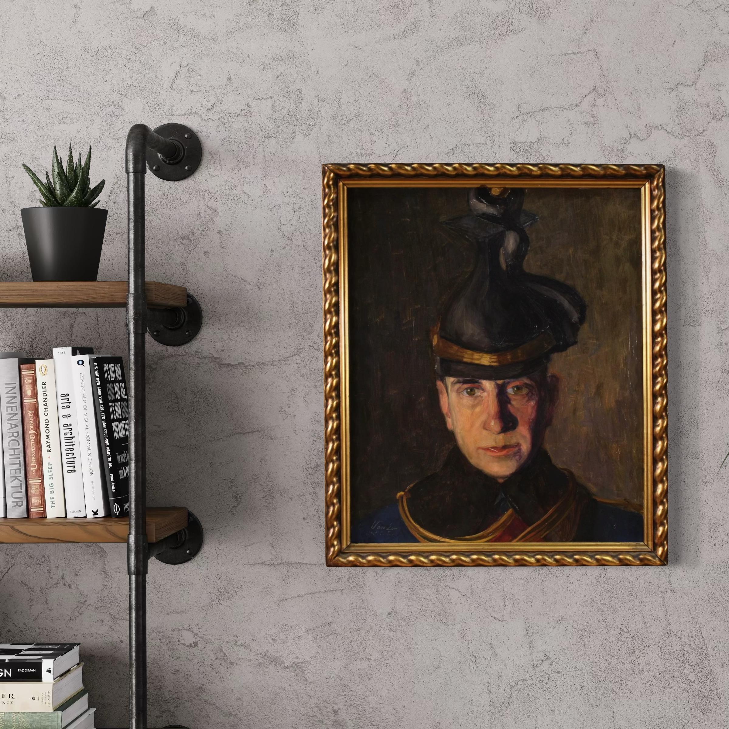 siglo XX Óleo sobre cartón Pintura húngara de retrato de soldado firmada y fechada en venta 6