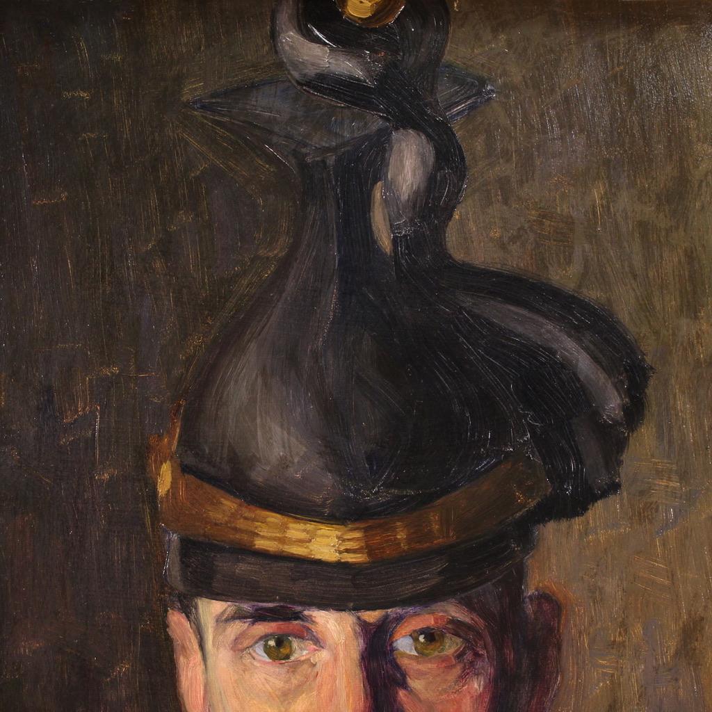 siglo XX Óleo sobre cartón Pintura húngara de retrato de soldado firmada y fechada en venta 8