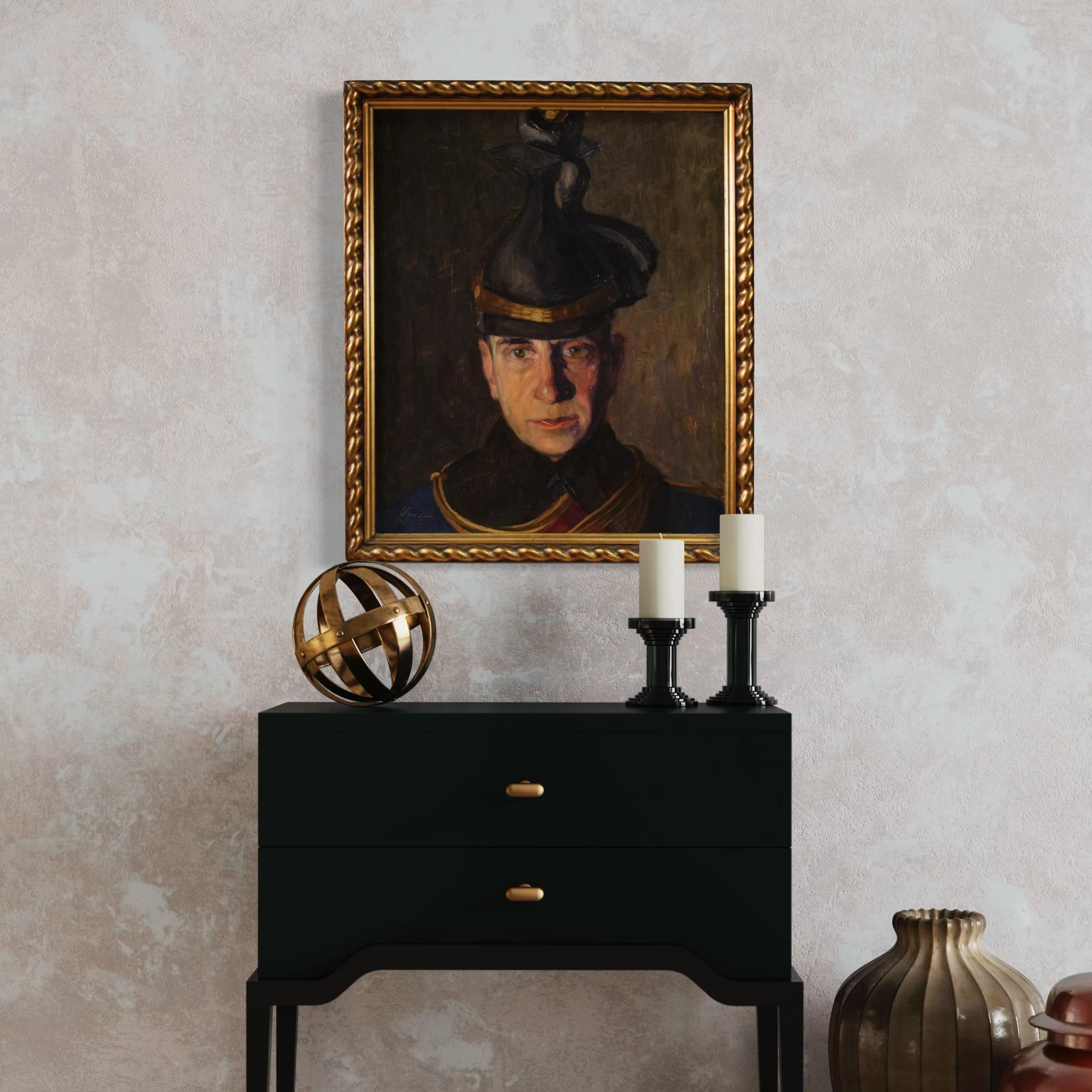 siglo XX Óleo sobre cartón Pintura húngara de retrato de soldado firmada y fechada en Bueno estado para la venta en Vicoforte, Piedmont