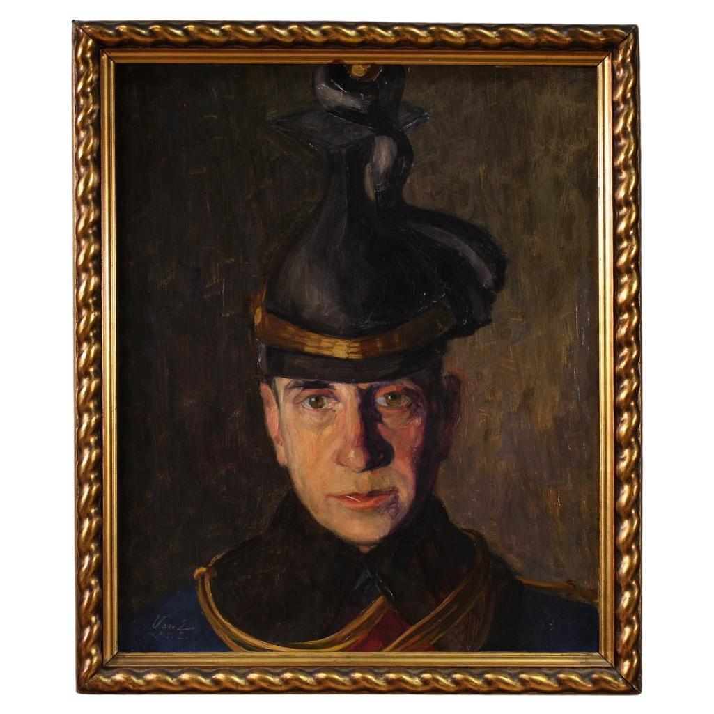 siglo XX Óleo sobre cartón Pintura húngara de retrato de soldado firmada y fechada en venta