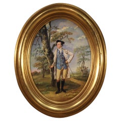 20th Century Oil on Cardboard Italian Gentleman Portrait Painting, 1960