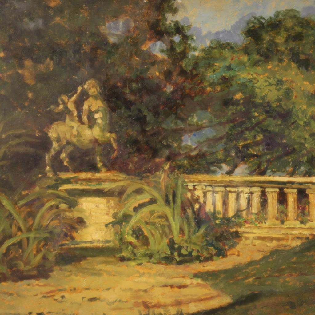 20th Century Oil on Cardboard Italian Impressionist Landscape Painting, 1970 In Good Condition For Sale In Vicoforte, Piedmont